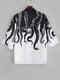 Mens Octopus Print Open Front Loose 3/4 Sleeve Kimono - White