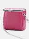 Genuine Leather Metal Buckle Design Crossbody Bag Phone Bag Coin Purse - Rose Red