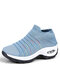 Women Casual Air Cushion Rocker Sole Sock Shoes Breathable Comfy Walking Shoes - Light Blue