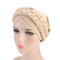 Women Soft Embroidered Headband Multicolor Twist Braid Turban Cancer Cap - Beige