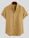 Camisas casuales de lino con botones de manga corta para hombre - Amarillo