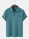 Mens Ribbed Texture Chest Pocket Short Sleeve Golf Shirts - Cyan