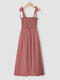 Solid Smocked Tie Strap Slit Open Back Chiffon Maxi Dress - Wine Red
