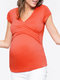 Solid Wrapped Neck Short Sleeve Maternity Nursing Top - Orange