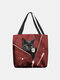 Women Felt Black Cat Floral Handbag Tote - Red