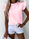 Solid Color Short Sleeve Ruffled T-shirt For Women - Pink