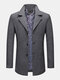 Mens Single-Breasted Notch Collar Business Zipper Pocket Woolen Coat - Gray