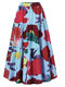 Plants Print Elasitc Waist Pleated Plus Size Skirt for Women - Light Blue