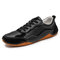 Men Stylish Color Blocking Soft Lace Up Casual Driving Shoes - Black
