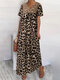 Leopard Print Lace Patchwork V-neck Plus Size Dress - Khaki