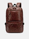 Men Faux Leather Vintage Multifunction Large Capacity Backpack Laptop Bag - Coffee