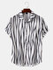 Mens Zebra Print Button Up Daily Short Sleeve Shirts - White