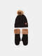 Women 2PCS Wool Plus Thicken Warm Winter Outdoor Knitted Gloves Knitted Hat With Fur Ball - Black