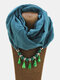 Vintage Beaded Drop-shaped Pendant Solid Color Cotton Linen Acrylic Scarf Necklace - Green
