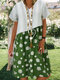 Floral Printed Patchwork V-Neck Midi Dress - Green