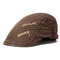 Men Autumn Stripes Sunshade Cotton Beret Cap Travel Letter Embroidered Peaked Cap Adjustable Hat - Coffee