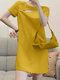 Solid Short Sleeve Hollow Crew Neck Casual Dress - Yellow