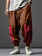 पुरुषों के रंग ब्लॉक पैचवर्क लूज़ कैज़ुअल ड्रॉस्ट्रिंग कमर पैंट शीतकालीन - भूरा