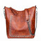 Ladies Textured Soft Leather Handbags Chain Shoulder Bag Rivet Tote Bag - #04