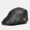 Men's Leather Beret Hat Casual Newsboy Cap Warm Hats With Needle Texture Flat Caps - Black