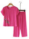 Женская одежда для отдыха с цветочным принтом и короткими рукавами, цветочные свободные дышащие летние пижамы с круглым вырезом - Роза
