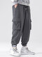 Mens Texture Solid Color Daily Drawstring Cargo Pants With Pocket - Dark Gray