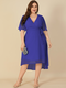 Asymmetrical Knotted Half Sleeve Plus Size Chiffon Dress - Royal Blue