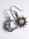 Vintage Bohemian Asymmetry Braided Sun Moon Moonstone Alloy Earrings - Silver