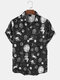 Mens Astronaut Animals Galaxy Print Street Short Sleeve Shirts - Black