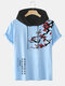 T-shirts à capuche contrastés à manches courtes pour hommes Plum Bossom Character Print - bleu