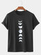 Plus Size Mens Moon Print 100% Cotton Fashion Short Sleeve T-Shirts - Black