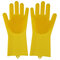 Silicone Dishwashing Gloves Kitchen Bathroom with Cleaning Brush Housekeeping Scrubbing Gloves - Yellow