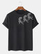 Camisetas masculinas monocromáticas com estampa de tigre chinês e gola redonda de manga curta - Preto