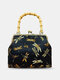 Women Vintage Silk Butterfly Dragonfly Pattern Bamboo Handle Bag Chinese Style Handbag Satchel Bag - Black