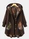 Abrigo asimétrico de patchwork con capucha y manga larga estampado vintage para Mujer - café