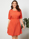 Plus Size Solid Round Neck Half Sleeves Casual Dress - Orange