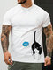T-shirts à manches courtes et col rond imprimés de lettres de chat de dessin animé pour hommes, hiver - blanc