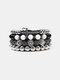 Vintage Bohemia Natural Stone Combination Set Round Bead Men Bracelet - #02