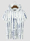 Mens Allover Tie Dye Line Print Short Sleeve Hooded T-Shirts - White