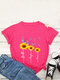 Floral Printed Short Sleeve O-Neck T-shirt - Pink 1