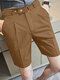 Pantalones cortos casuales de cintura con botones a presión sólidos para hombre - café