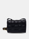 Women Faux Leather Fashion Lattice Pattern Solid Color Crossbody Bag Shoulder Bag - Black