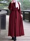 Solid Color Tie Waist Long Sleeve Casual Maxi Dress For Women - Claret