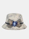 Women Cotton Calico Pattern Bowknot Decoration Sunshade Breathable Bucket Hat - Khaki