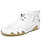 Men Cow Leather Splicing Non Slip Elastic Lace Soft Sole Casual Boots - White