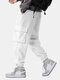 Mens Texture Solid Color Daily Drawstring Cargo Pants With Pocket - White