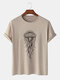Mens Jellyfish Graphic Crew Neck Short Sleeve Cotton T-Shirts - Khaki