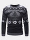 Mens Christmas Pattern Crew Neck Regular Fit Casual Knitted Sweater - Black