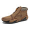 Menico Men Front Zipper Microfiber Leather Sock Ankle Boots - Khaki