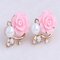 Vintage Ear Stud Earrings Pink Flower Pearls Flash Rhinestone Earrings Ethnic Jewelry for Women - Pink